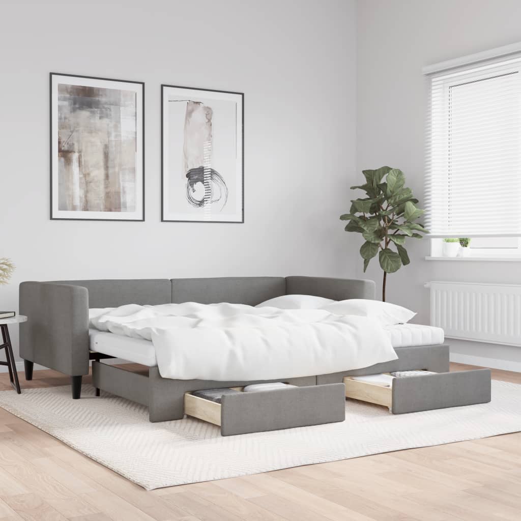 vidaXL Rozkladacia denná posteľ so zásuvkami tmavosivá 90x200 cm látka
