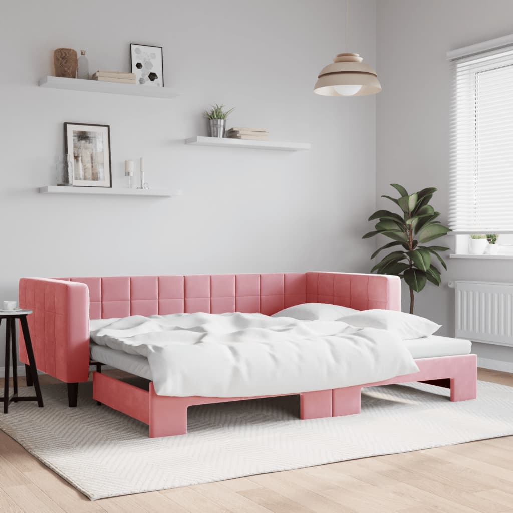 vidaXL Denná posteľ s rozkladacou posteľou ružová 90x200 cm zamat