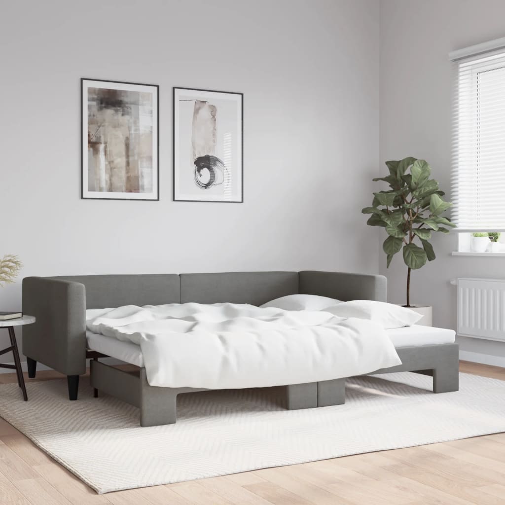 vidaXL Denná posteľ s rozkladacou posteľou tmavosivá 90x200 cm látka