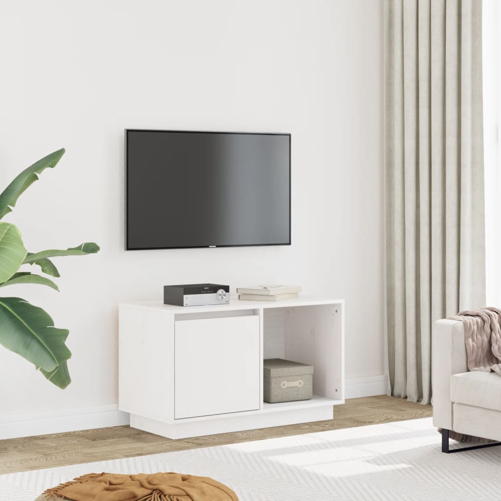 vidaXL TV skrinka biela 74x35x44 cm masívna borovica
