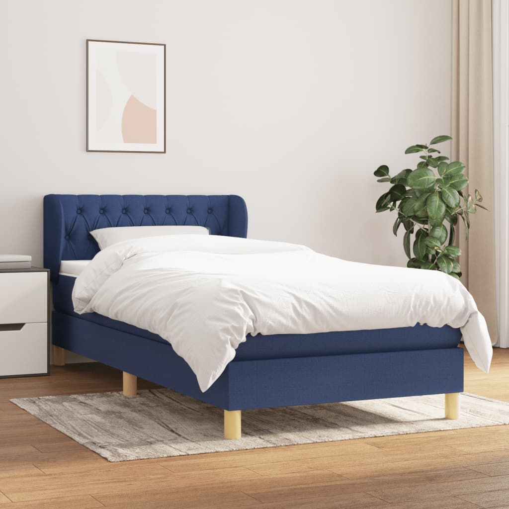 vidaXL Posteľný rám boxspring s matracom modrý 90x190 cm látka