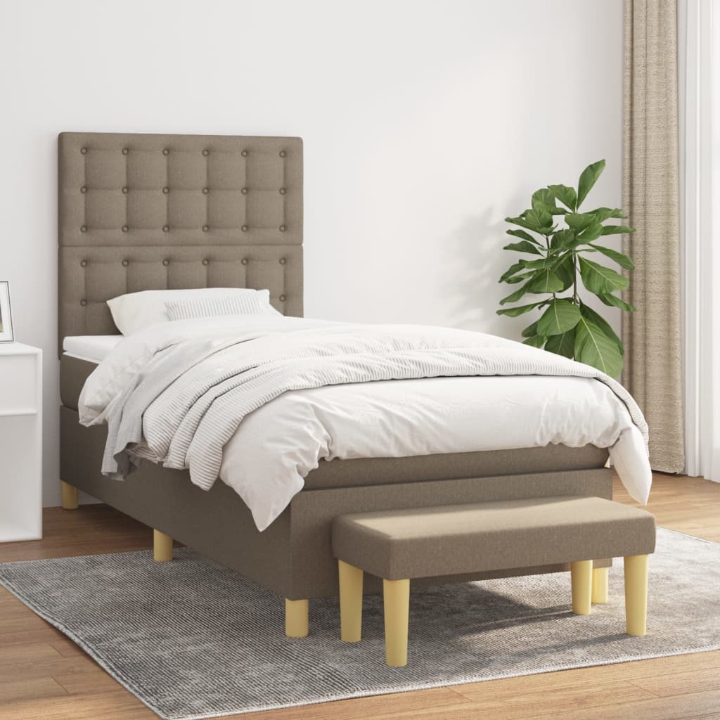 vidaXL Posteľný rám boxspring s matracom sivohnedý 90x190 cm látka
