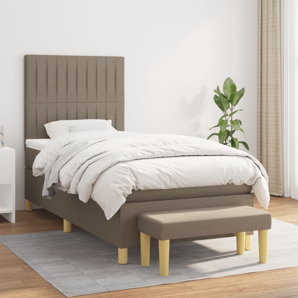 vidaXL Posteľný rám boxspring s matracom sivohnedý 90x190 cm látka