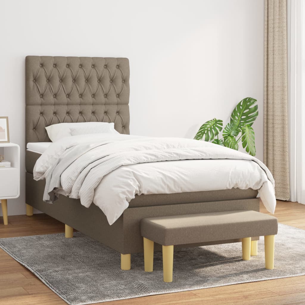 vidaXL Posteľný rám boxspring s matracom sivohnedý 90x190 cm látka