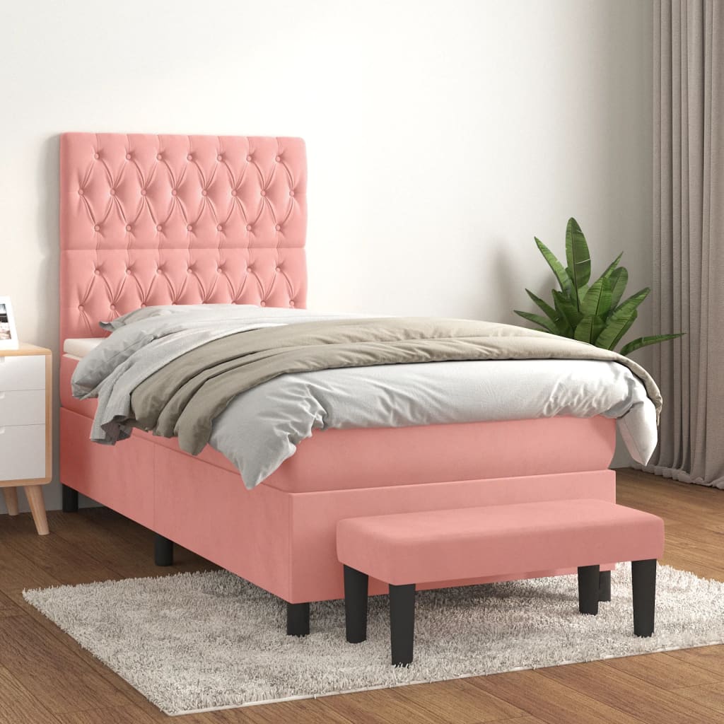 vidaXL Posteľný rám boxsping s matracom ružový 90x190 cm zamat