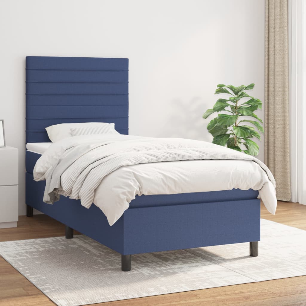 vidaXL Posteľný rám boxspring s matracom modrý 90x190 cm látka