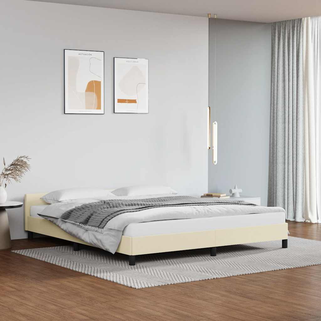 vidaXL Posteľný rám s čelom bez matraca krémový 180x200 cm