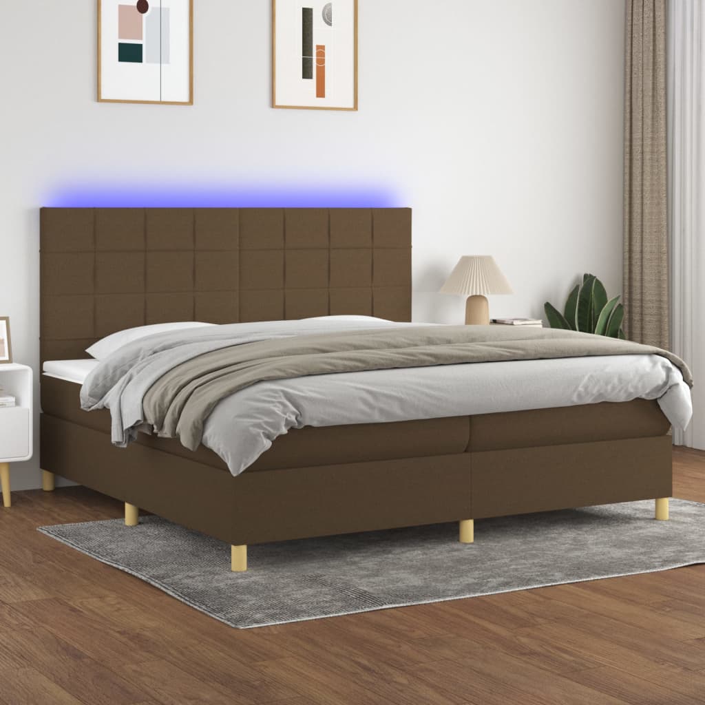 vidaXL Posteľ boxsping s matracom a LED tmavohnedá 200x200 cm látka