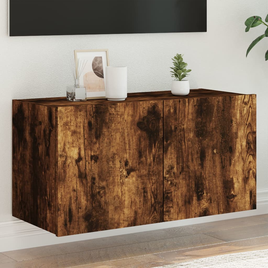 vidaXL TV nástenná skrinka s LED svetlami dymový dub 80x35x41 cm