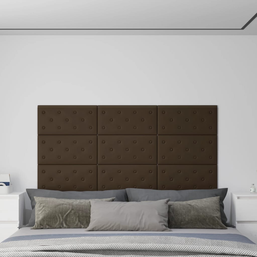vidaXL Nástenné panely 12 ks hnedé 60x30 cm umelá koža 2,16 m²