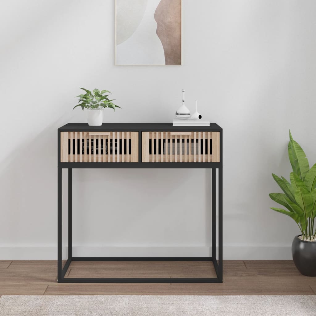 vidaXL Konzolový stolík čierny 80x30x75 cm kompozitné drevo a železo