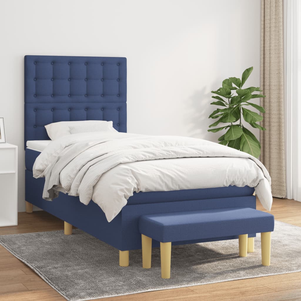 vidaXL Posteľný rám boxspring s matracom modrý 90x200 cm látka