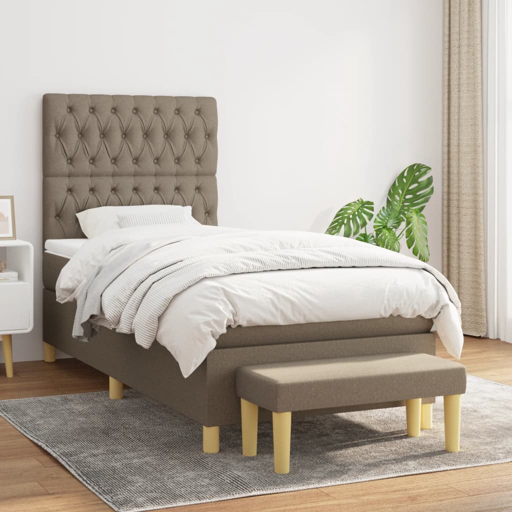 vidaXL Posteľný rám boxsping s matracom sivohnedý 90x200 cm látka