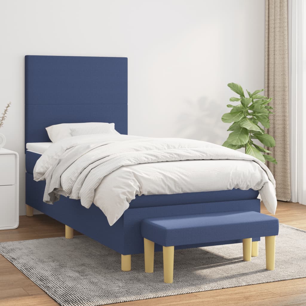 vidaXL Posteľný rám boxspring s matracom modrý 90x200 cm látka