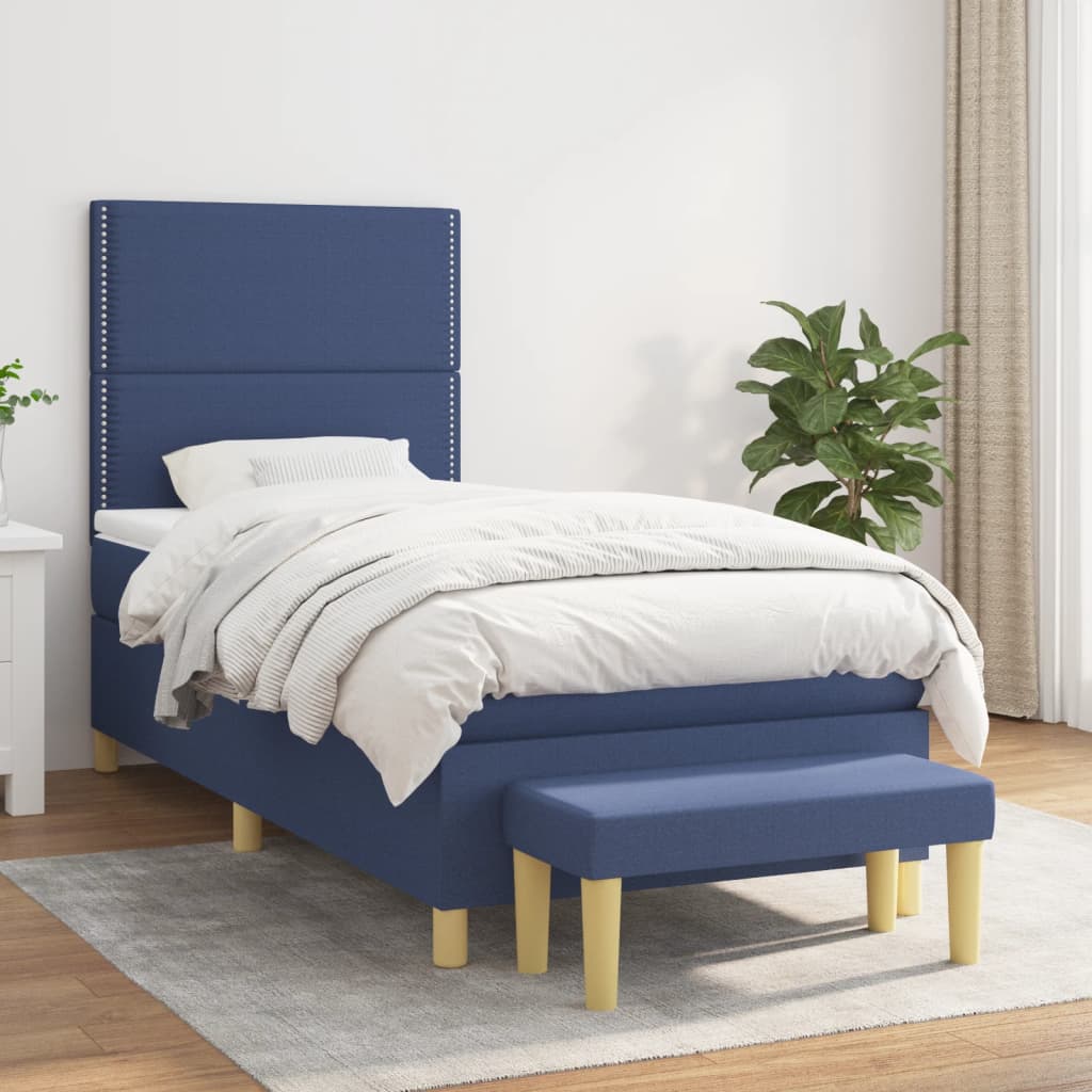 vidaXL Posteľný rám boxspring s matracom modrý 90x200 cm látka