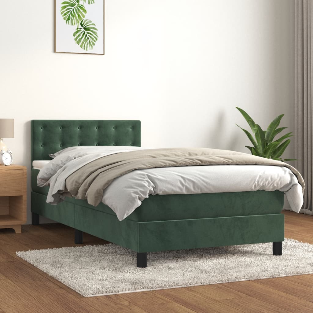 vidaXL Posteľný rám boxsping s matracom tmavozelený 90x200 cm zamat