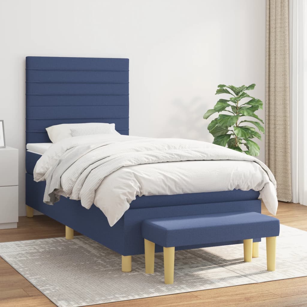 vidaXL Posteľný rám boxspring s matracom modrý 90x200 cm látka