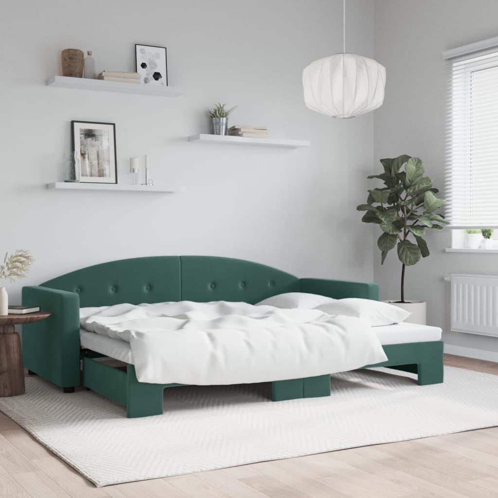 vidaXL Denná posteľ s rozkladacou posteľou tmavozelená 80x200 cm zamat