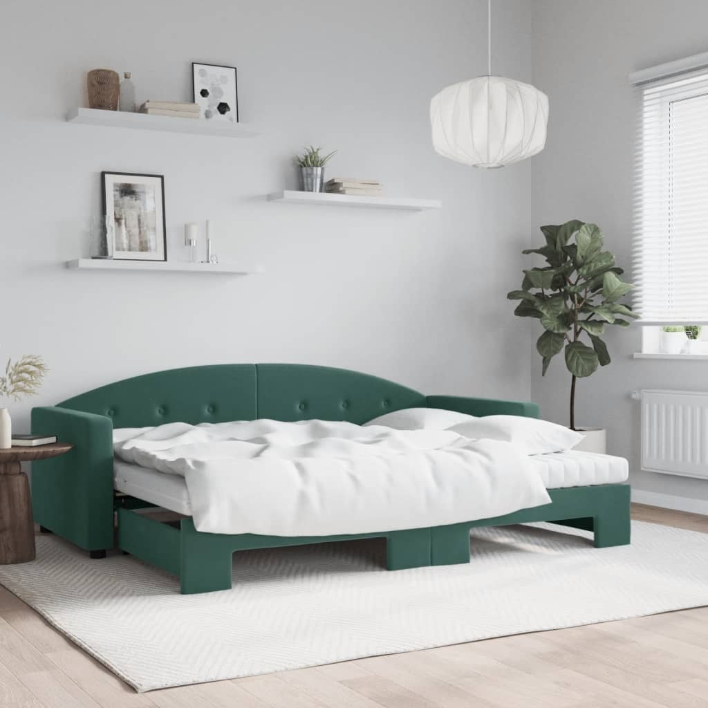 vidaXL Rozkladacia denná posteľ s matracmi tmavozelená 80x200 cm zamat
