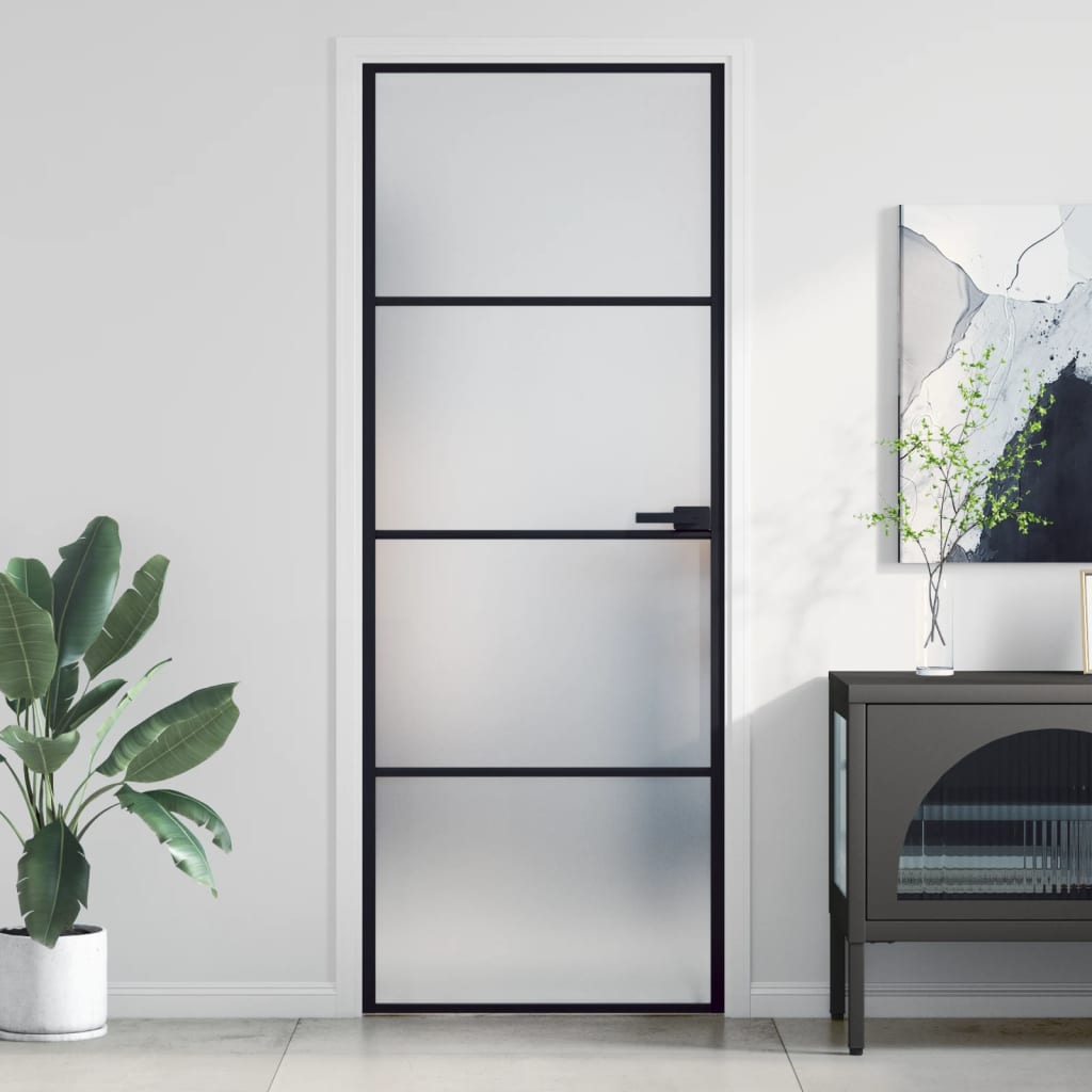 vidaXL Vnútorné dvere tenké čierne 76x201,5 cm tvrdené sklo a hliník