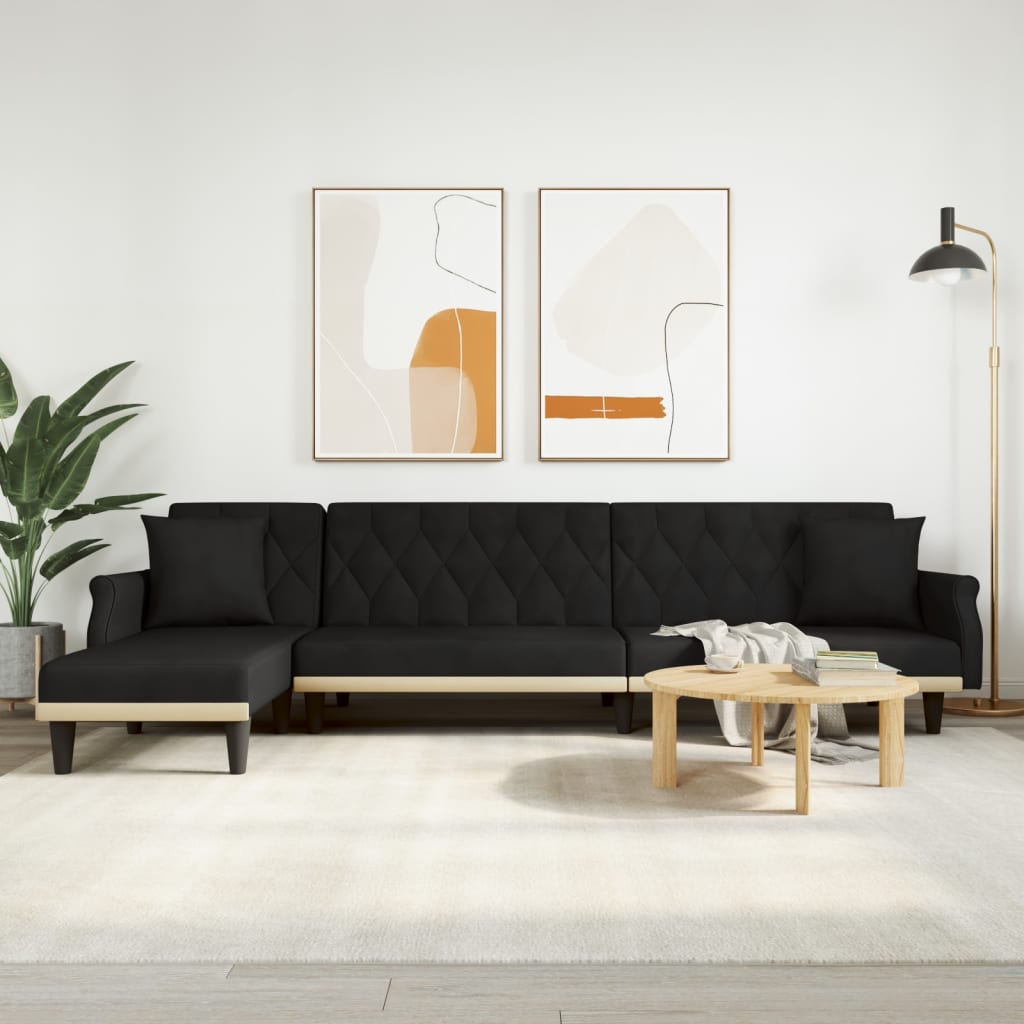 vidaXL Pohovka v tvare L čierna 271x140x70 cm zamat