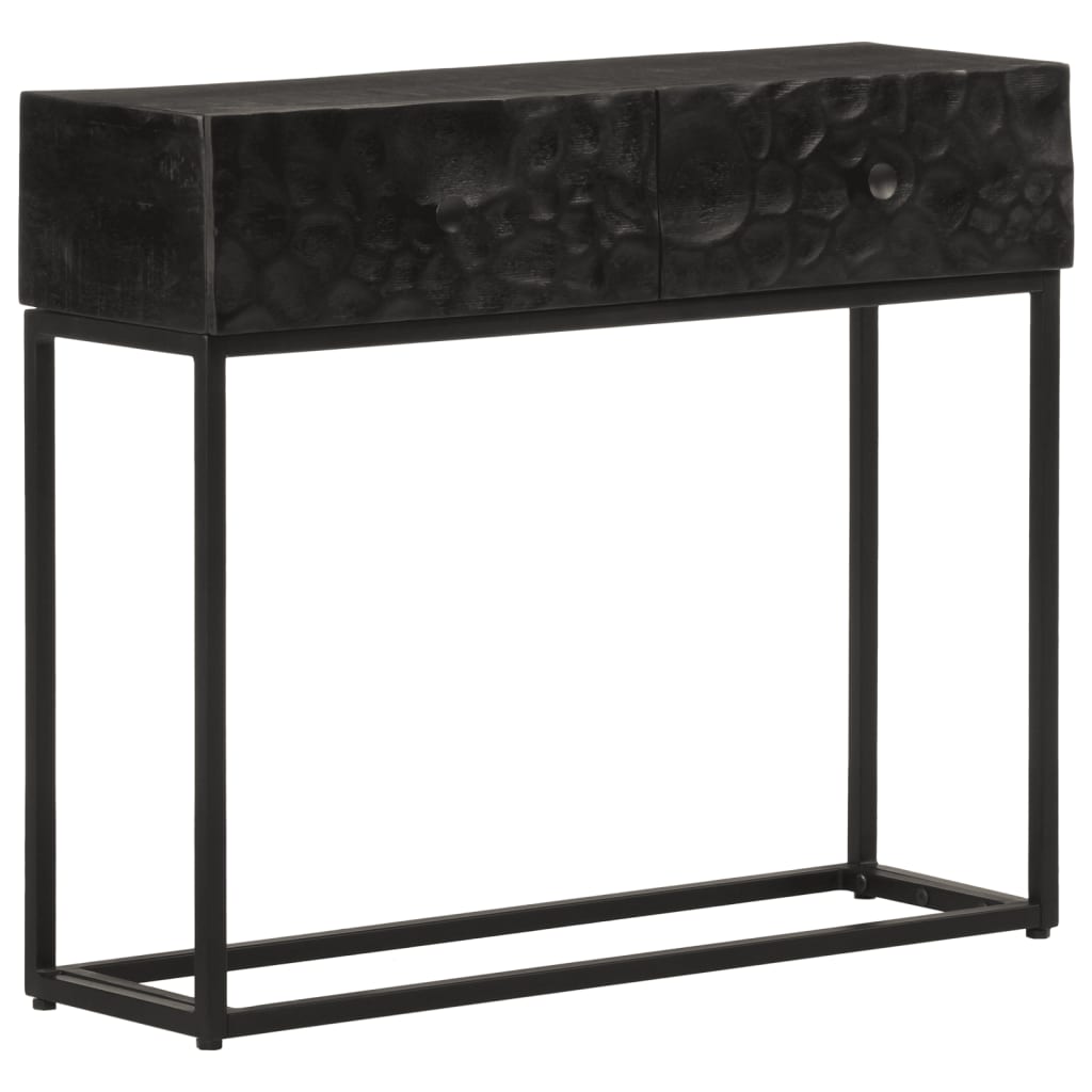 vidaXL Konzolový stolík, čierny 90x30x76 cm, mangový masív a železo