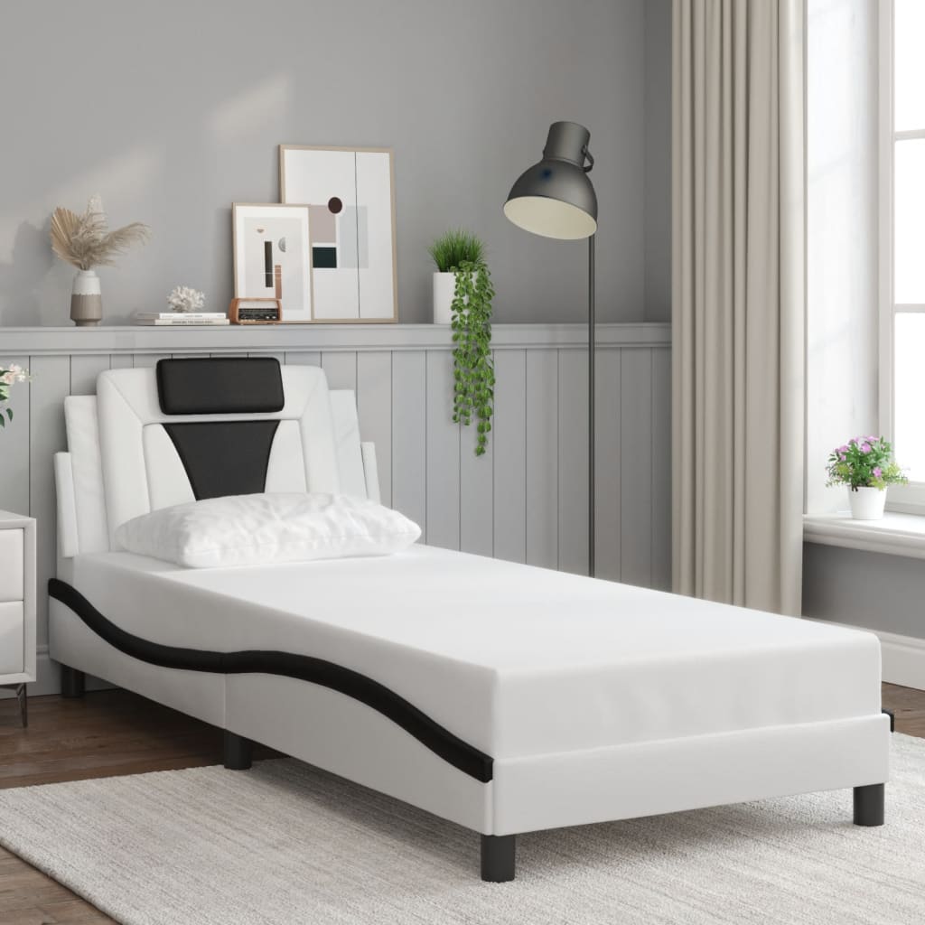 vidaXL Posteľný rám s čelom bielo-čierny 90x190 cm umelá koža
