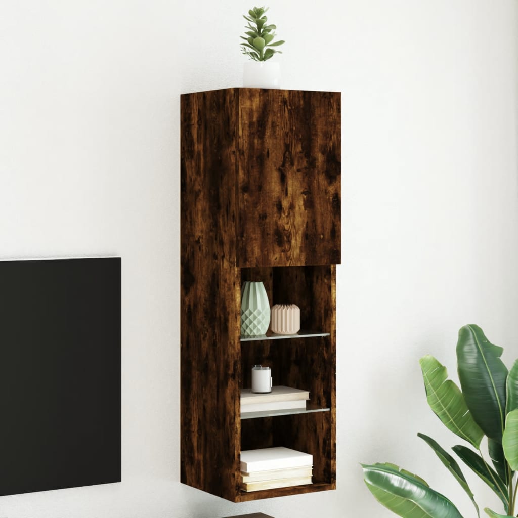 vidaXL TV skrinka s LED svetlami dymový dub 30,5x30x102 cm