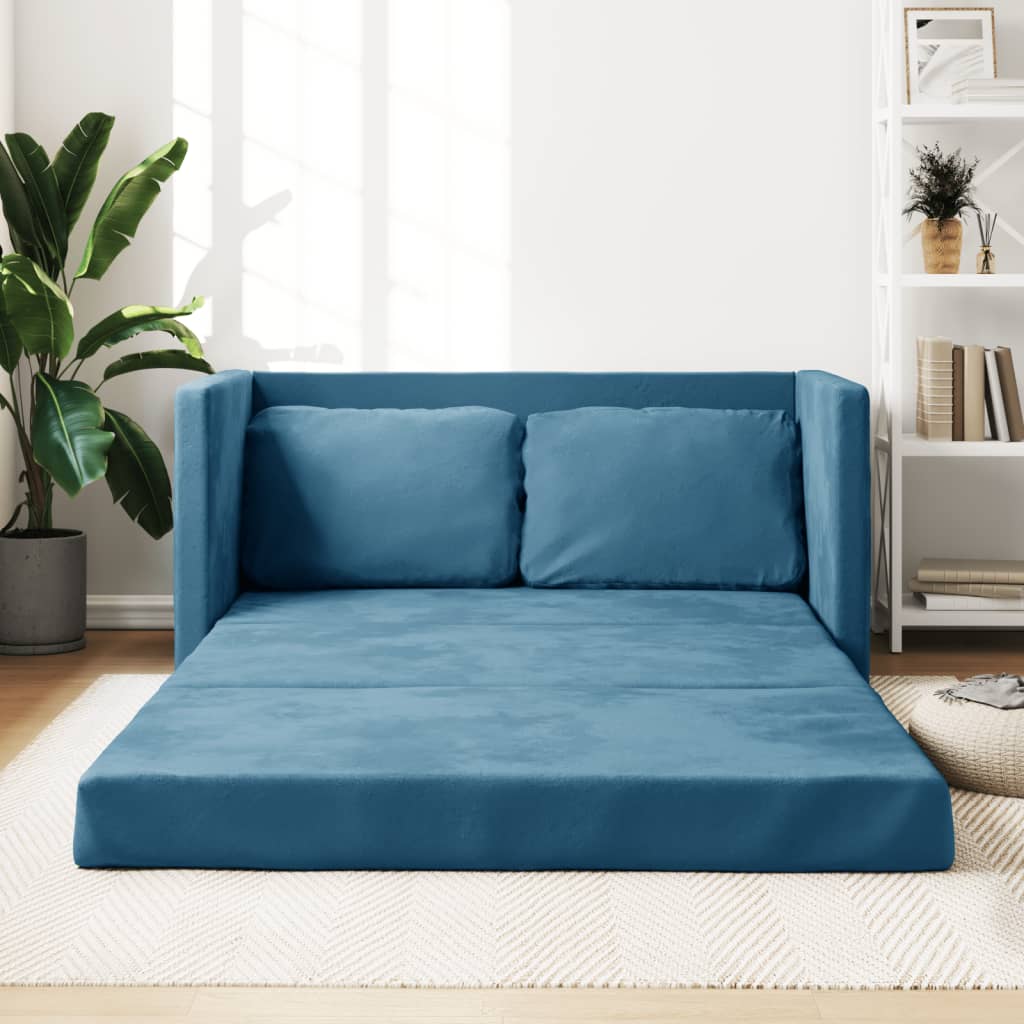 vidaXL Podlahová rozkladacia pohovka 2 v 1 modrá 122x204x55 cm zamat