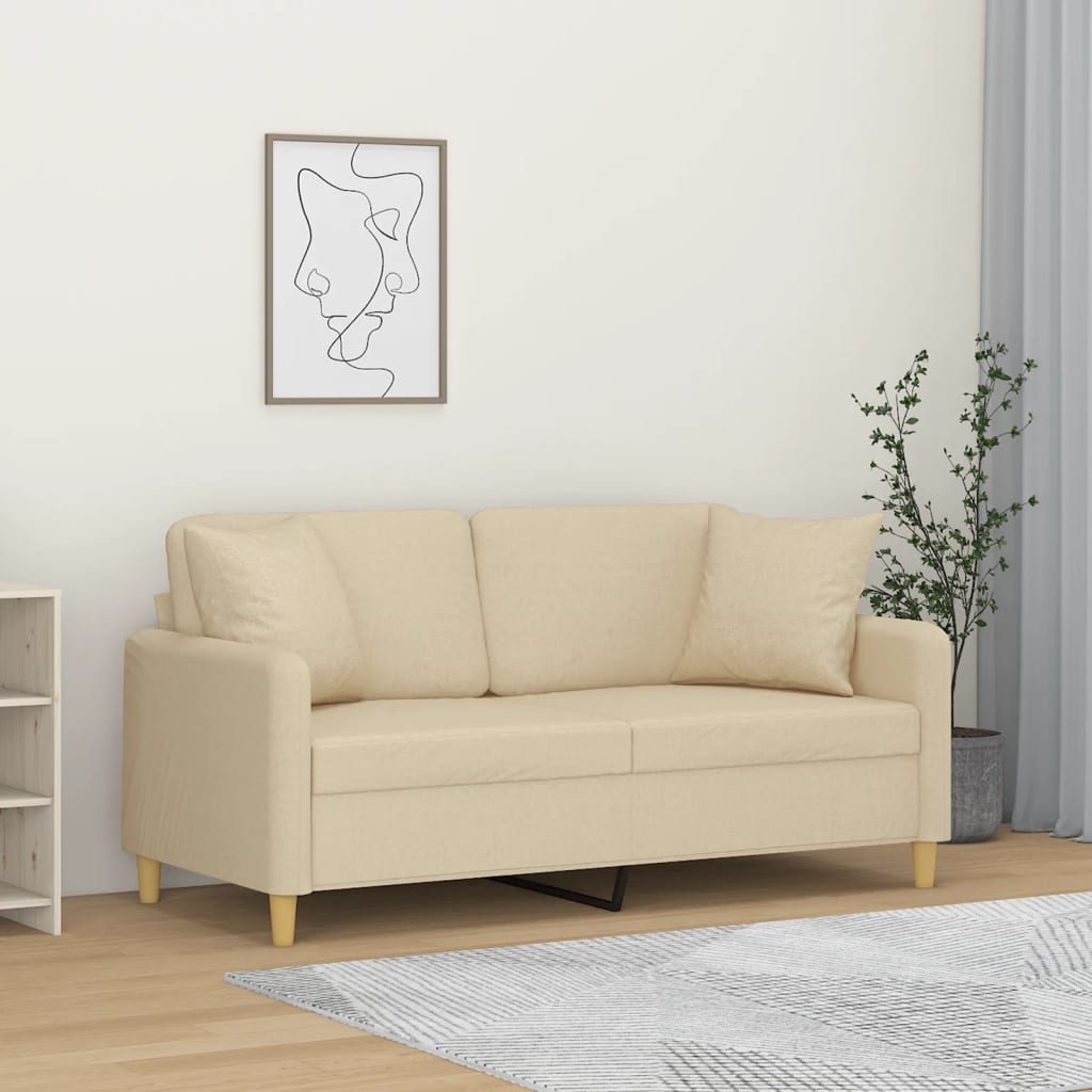 vidaXL 2-miestna pohovka s vankúšmi krémová 140 cm látka