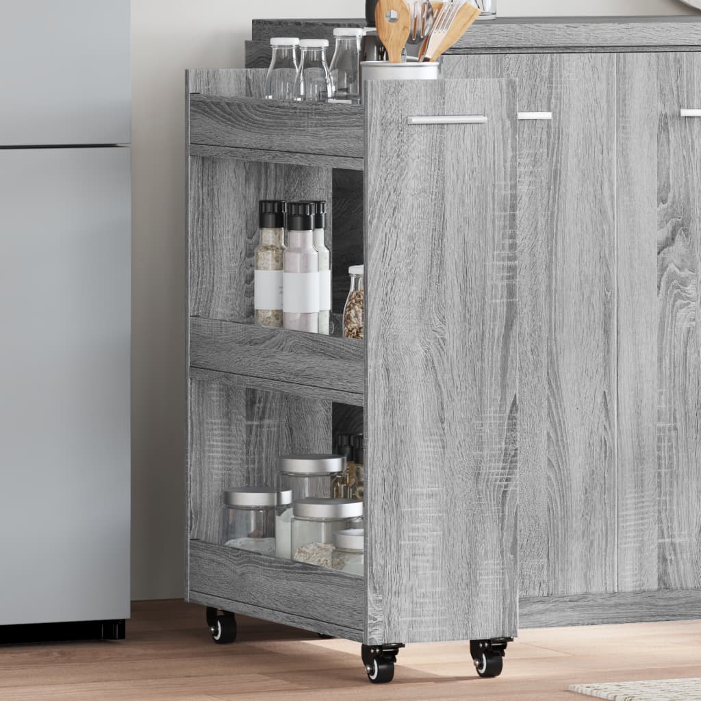 vidaXL Skrinka s kolieskami sivá sonoma 60x22x79 cm kompozitné drevo
