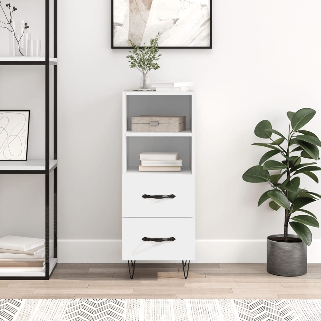 vidaXL Komoda biela 34,5x34x90 cm spracované drevo
