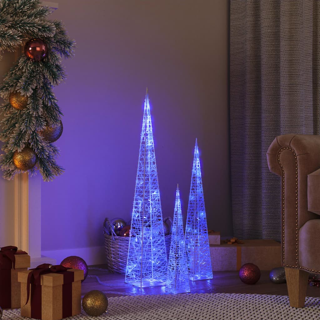 vidaXL Sada akrylových LED svetelných kužeľov modré 30/45/60cm