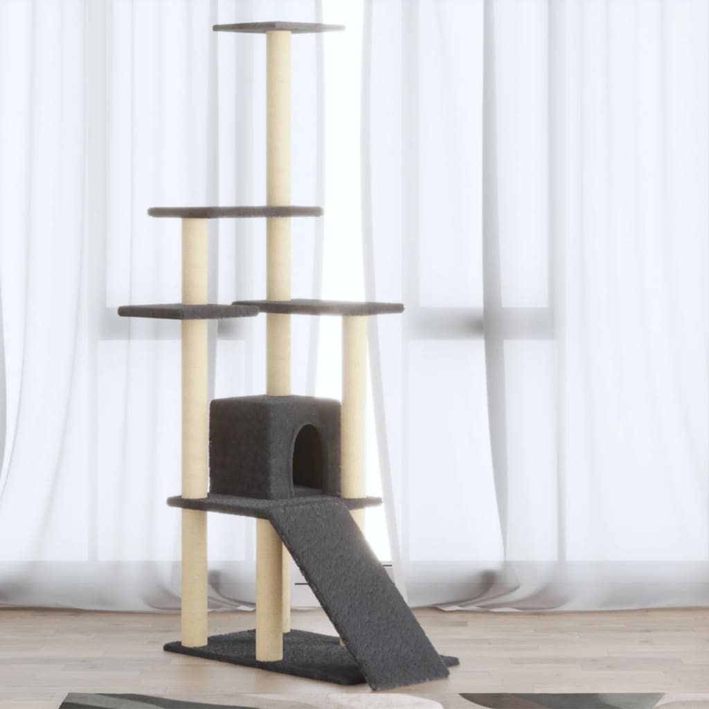 vidaXL Škrabadlo pre mačky so sisalovými stĺpikmi tmavosivé 155 cm