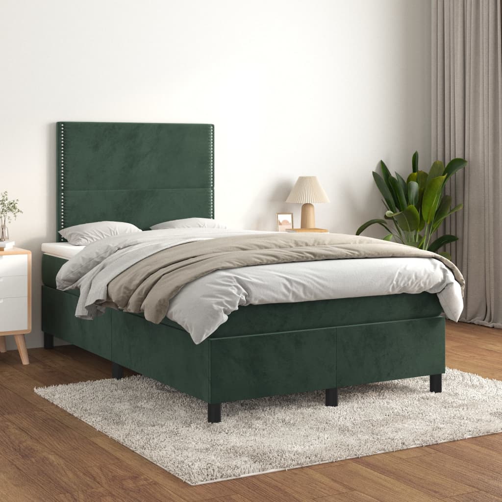 vidaXL Posteľný rám boxsping s matracom tmavozelený 120x200 cm zamat