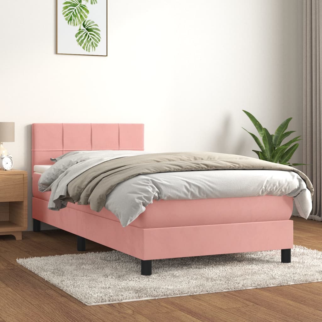 vidaXL Posteľný rám boxsping s matracom ružový 100x200 cm zamat