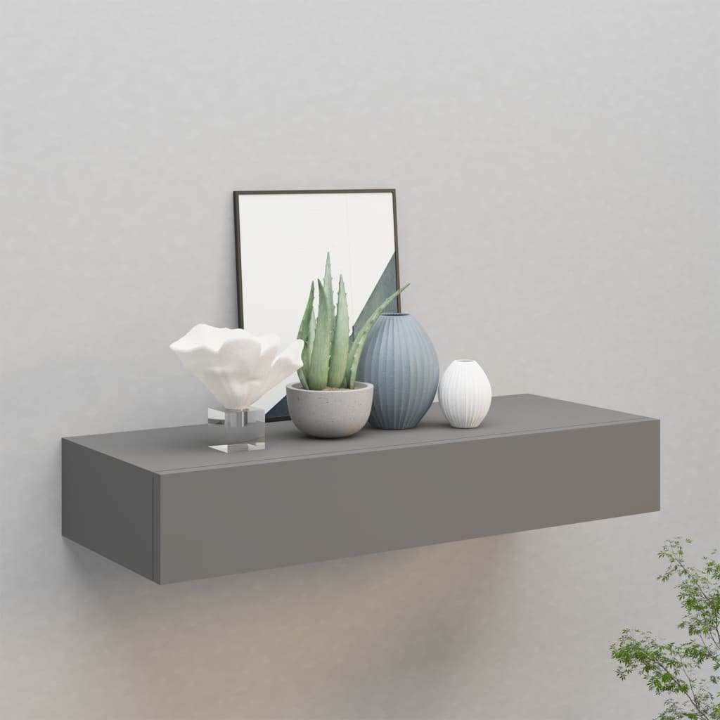 vidaXL Nástenná zásuvková polica sivá 60x23,5x10 cm MDF