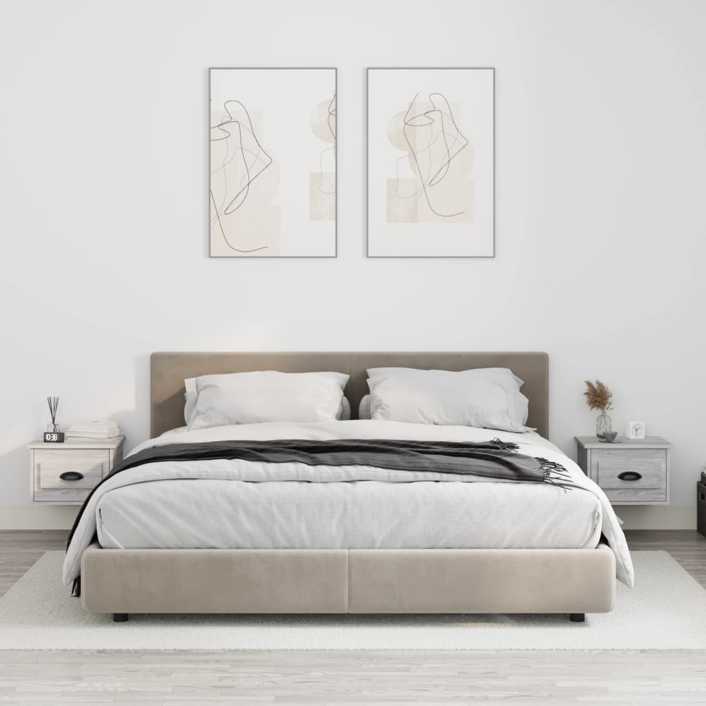 vidaXL Nástenné nočné stolíky 2 ks sivé dub sonoma 41,5x36x28cm