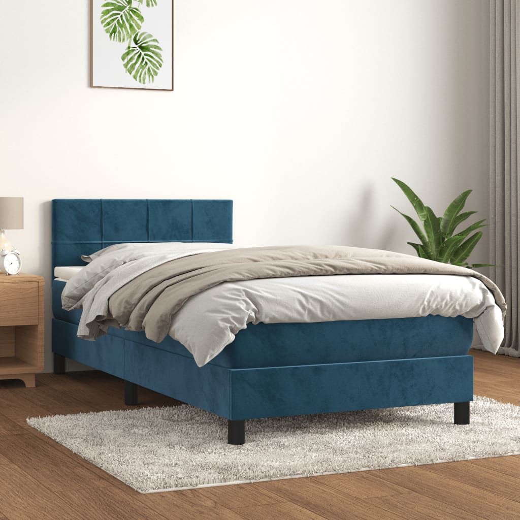 vidaXL Posteľný rám boxsping s matracom tmavomodrý 100x200 cm zamat