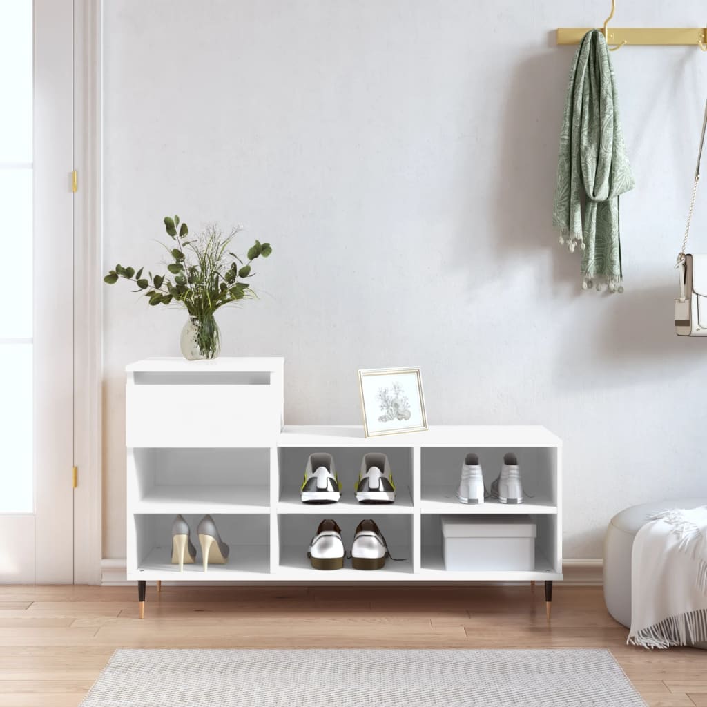 vidaXL Botník lesklý biely 102x36x60 cm spracované drevo