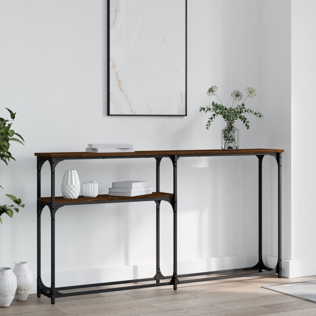 vidaXL Konzolový stolík hnedý dub 145x22,5x75 cm kompozitné drevo