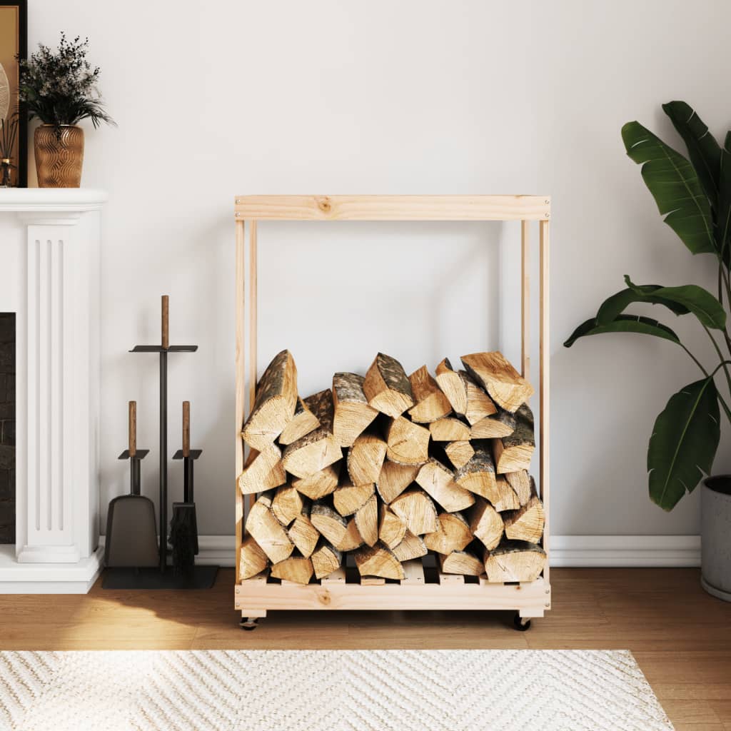 vidaXL Držiak na polená s kolieskami 76,5x40x108 cm masívna borovica