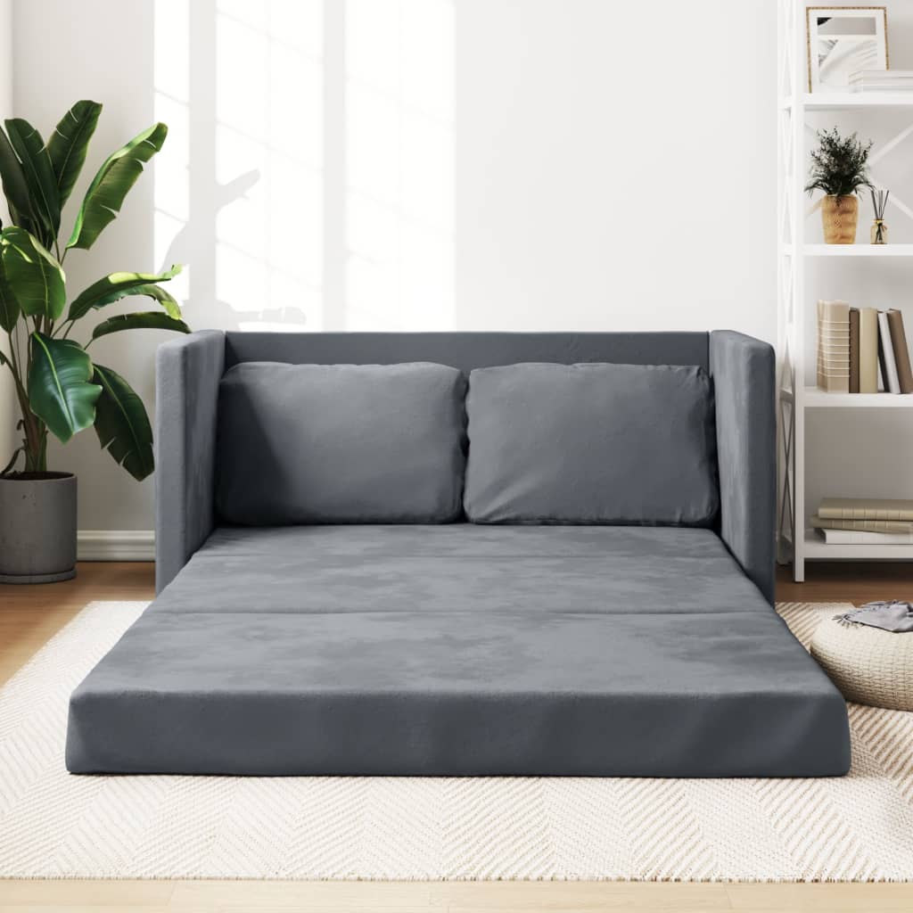 vidaXL Podlahová rozkladacia pohovka 2v1 tmavosivá 122x204x55 cm zamat