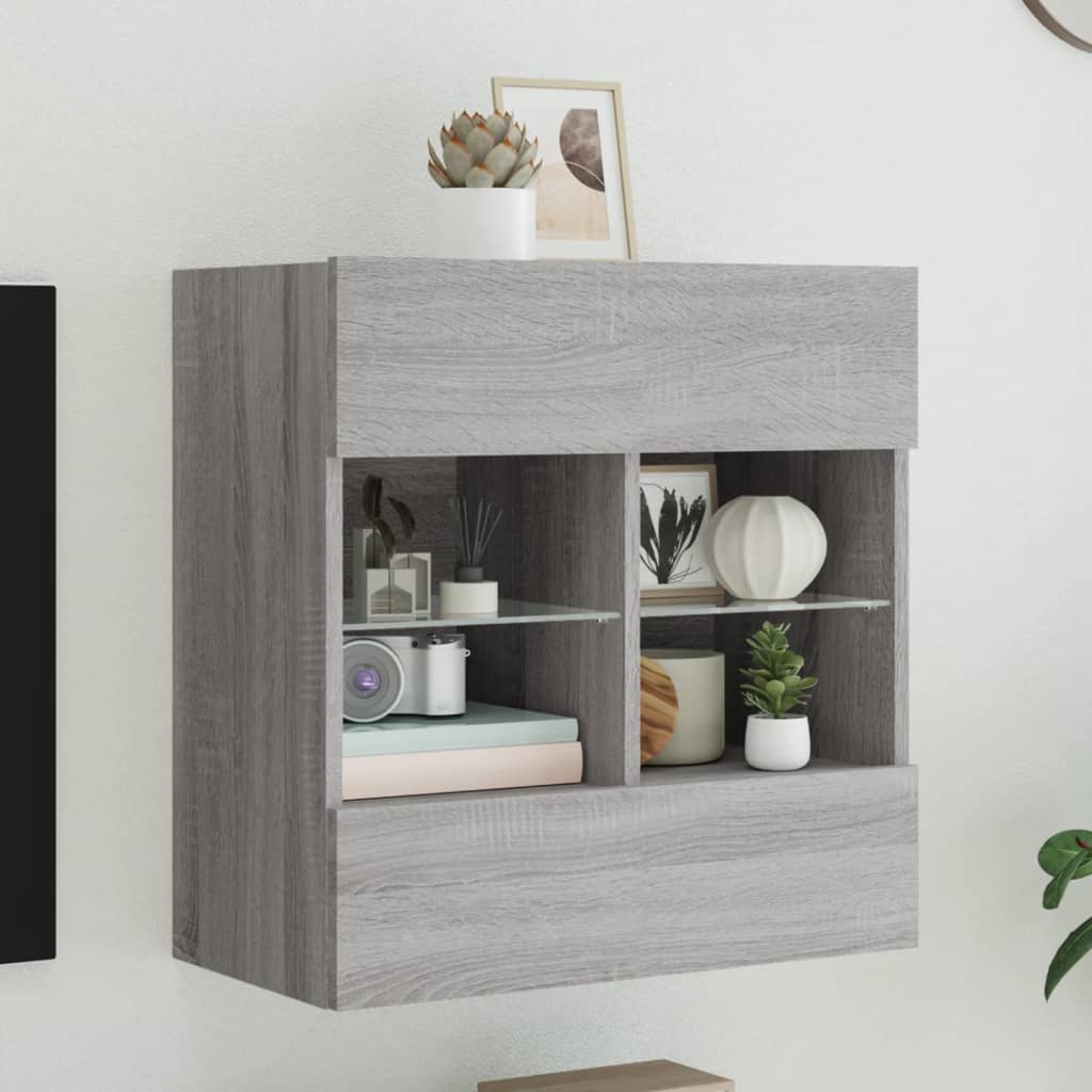 vidaXL TV nástenná skrinka s LED svetlami sivá sonoma 58,5x30x60,5 cm