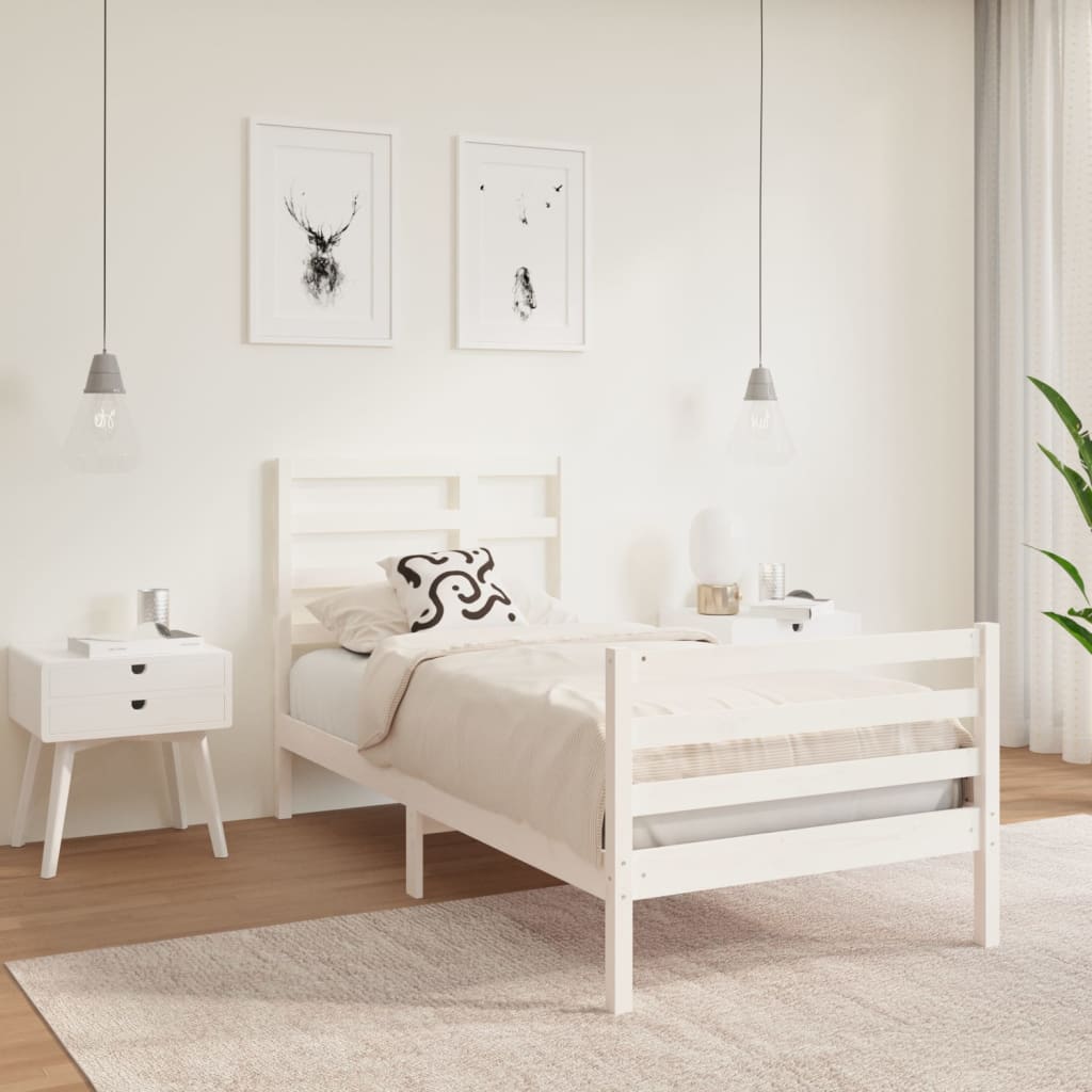 vidaXL Posteľný rám, biely drevený masív 75x190cm malé jednolôžko