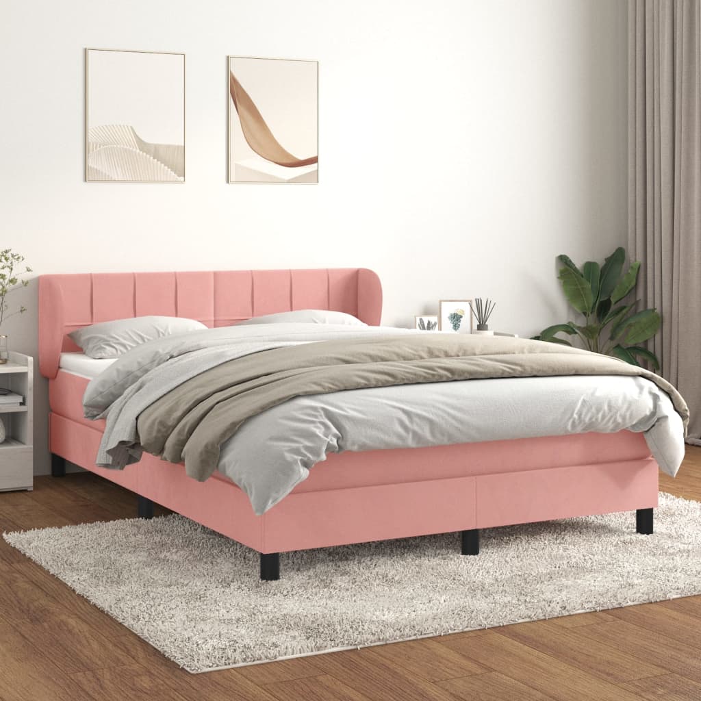 vidaXL Posteľný rám boxsping s matracom ružový 140x190 cm zamat