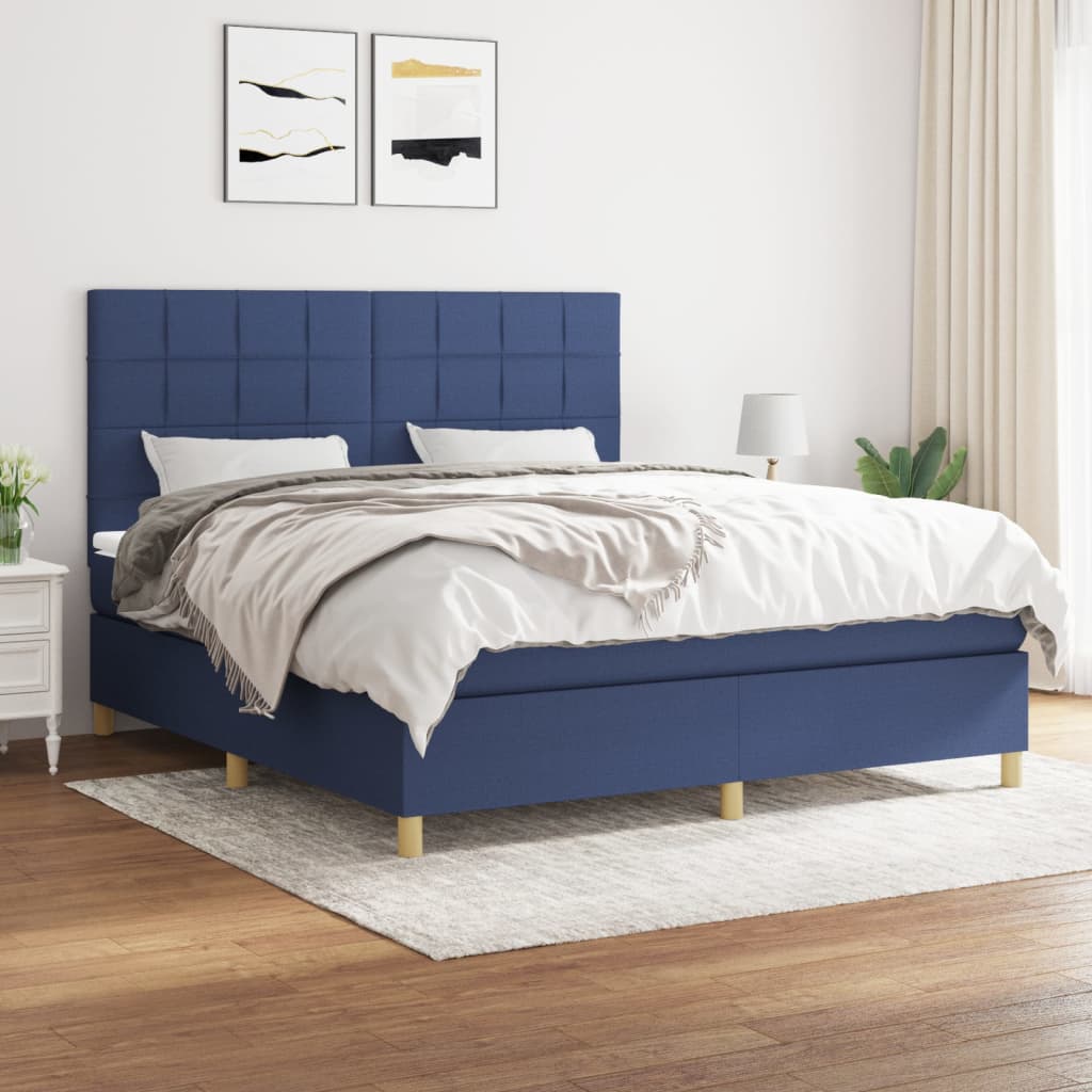 vidaXL Posteľný rám boxspring s matracom modrý 160x200 cm látka