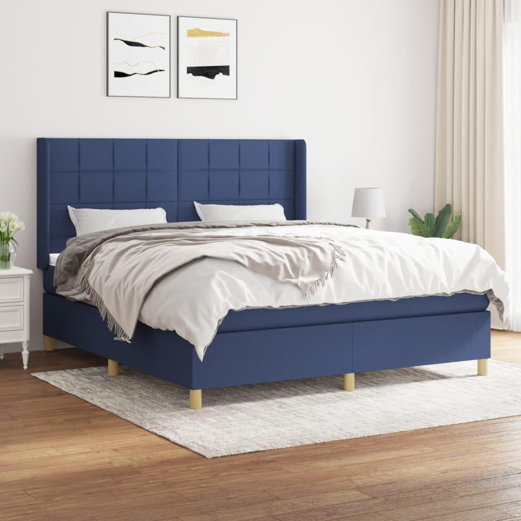 vidaXL Posteľný rám boxspring s matracom modrý 160x200 cm látka