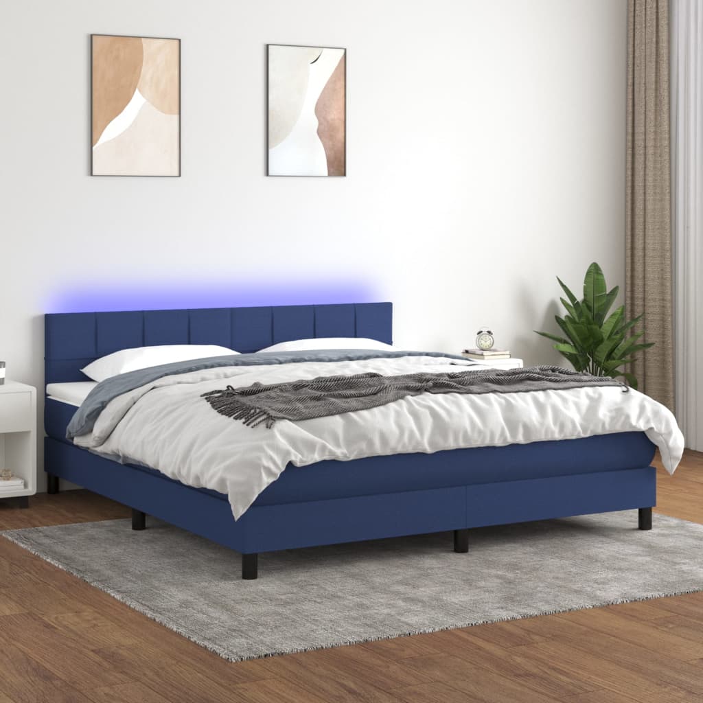 vidaXL Posteľ boxsping s matracom a LED modrá 160x200 cm látka