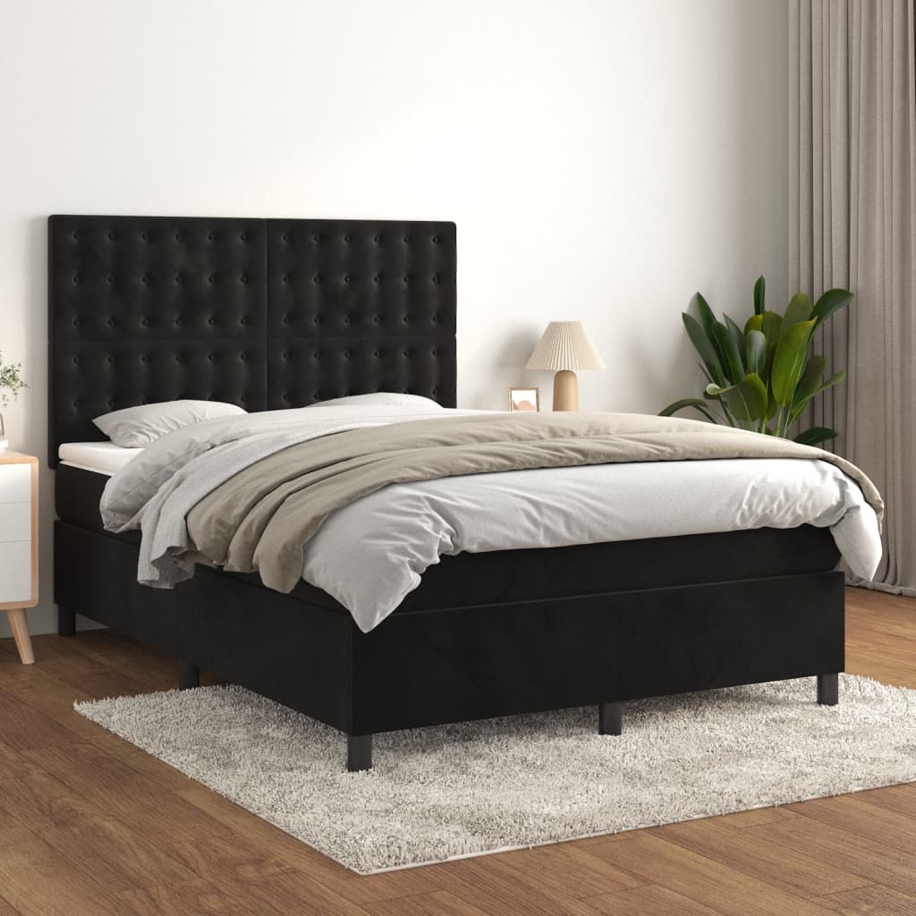 vidaXL Posteľný rám boxspring s matracom čierny 140x190 cm zamat